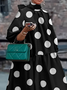 Loose Polka Dots Elegant Stand Collar Short sleeve Midi Dress