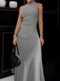 High Elasticity Regular Fit Elegant Half Turtleneck Sleeveless Long Dress