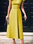 Elegant Stand Collar Plain Regular Fit Midi Dress
