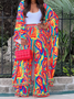 Lightweight V neck Vacation Loose Three Quarter Mid-long Kimono