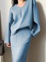 Plain V Neck Elegant Loose Shirt