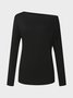 Solid Long Sleeve Cotton-Blend Casual Top