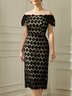 Square Neck Short sleeve Polka Dots Elegant Regular Fit Midi Dress