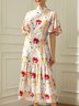 Floral Stand Collar Vacation Midi Dress With No Belt