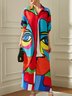 Loose Abstract Shirt Collar Casual Dress