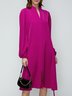 Long sleeve Loose Plain Stand Collar Lantern Sleeve Dress