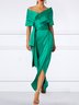 Plain Elegant V Neck Regular Fit  Split  Dress