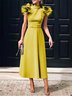 Elegant Stand Collar Plain Regular Fit Midi Dress